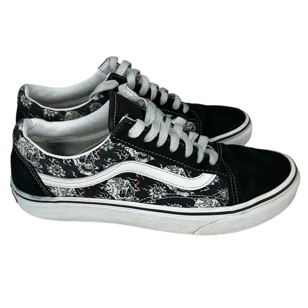 Vans Flash Skulls Flames Canvas Suede Skate Shoes Loafers Womens SZ 7 Mens 5.5